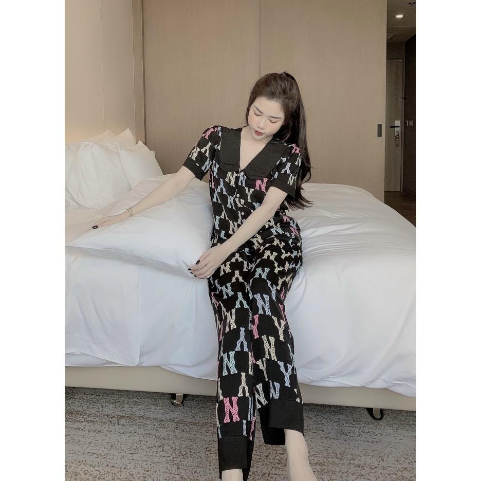 Đồ Bộ Ngủ Nguyên Set Pijama Cổ Thường Quần Dài Tay Ngắn Lụa Mango Thiết Kế Cao Cấp Không Xù Mẫu Hot 2021