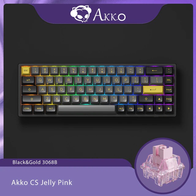 Bàn phím cơ AKKO 3068B Black &amp; Gold (Multi-modes/Hotswap/Foam tiêu âm/RGB/Akko CS Switch) - Hàng chính hãng