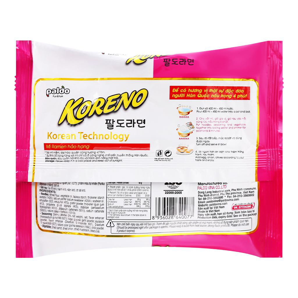 Thùng 24 Gói Mì vị Tôm Koreno 100g