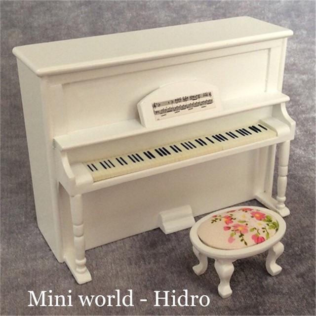 Mô hình đàn piano mini bằng gỗ trang trí nhà búp bê