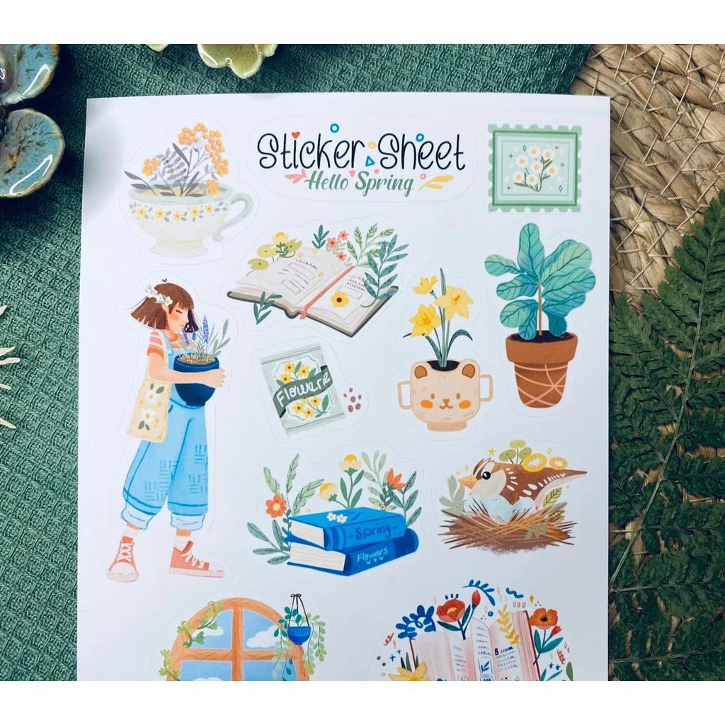 Sticker sheet hello spring - chuyên dán, trang trí sổ nhật kí, sổ tay | Bullet journal sticker