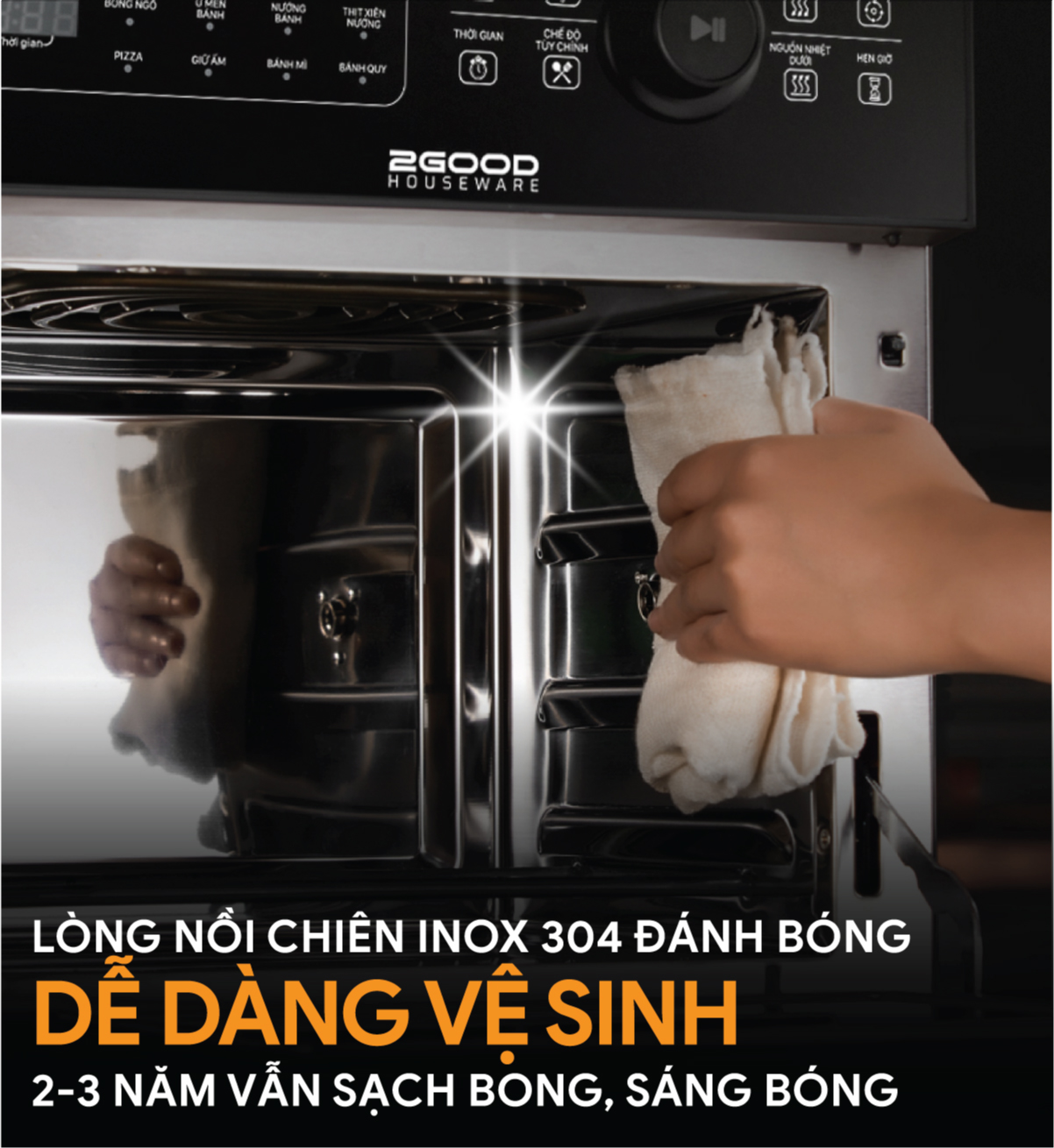 Nồi chiên không dầu điện tử 2Good Vortex S20 - Dung tích14.5 lít - Tặng găng tay - 16 chức năng - Hàng chính hãng