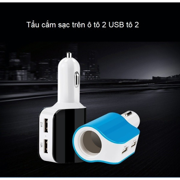 Tẩu cắm sạc trên ô tô đa năng tích hợp 2 cổng USB A68 ( GIAO MÀU NGẪU NHIÊN -Tặng nút kẹp cao su giữ dây điện cố định )