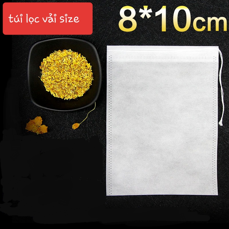 100 Túi Lọc Vải 8x10CM, Vải không dệt, Có dây buộc