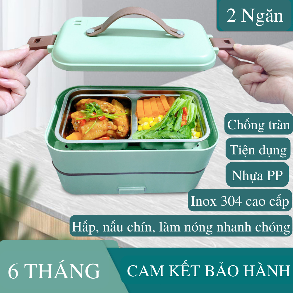 Hộp cơm cắm điện giữ nhiệt văn phòng CTFAST - A08 ( Trắng ) : Thiết kế 2 tầng tiện dụng, chất liệu inox 304 cao cấp hỗ trợ hấp, nấu chín, làm nóng đồ ăn nhanh chón g - Tặngtúi giữ nhiệt cao cấp