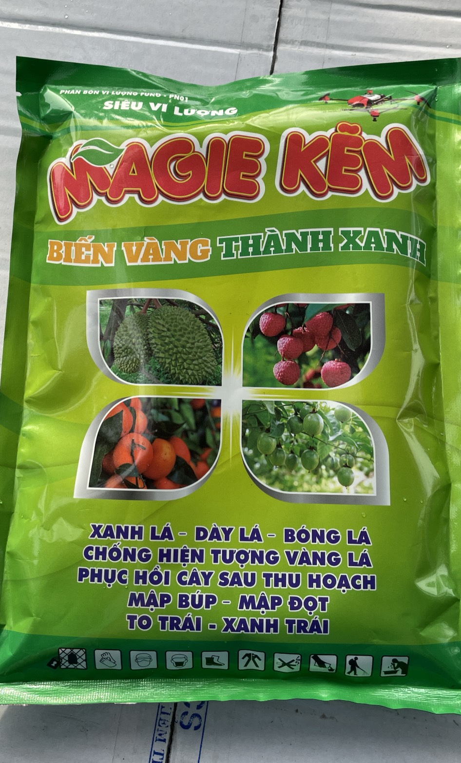 Phân bón lá Magie Kẽm biến vàng thành xanh gói 1 Kg