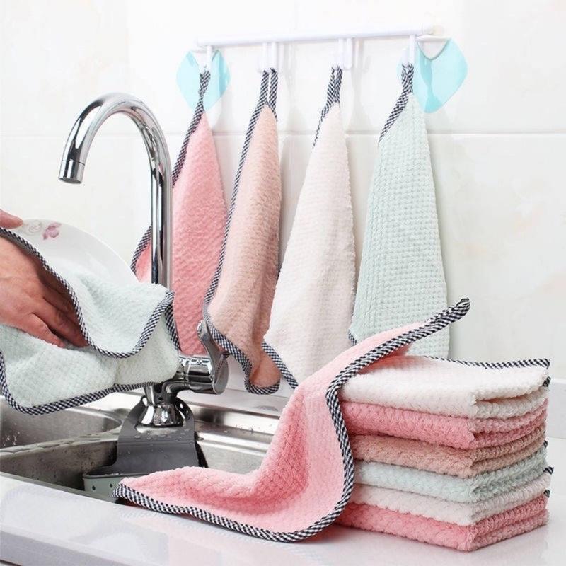 Khăn Bông Lau Bếp, Lau Tay, Lau Chén Bát 2 Mặt Có Lỗ Treo
