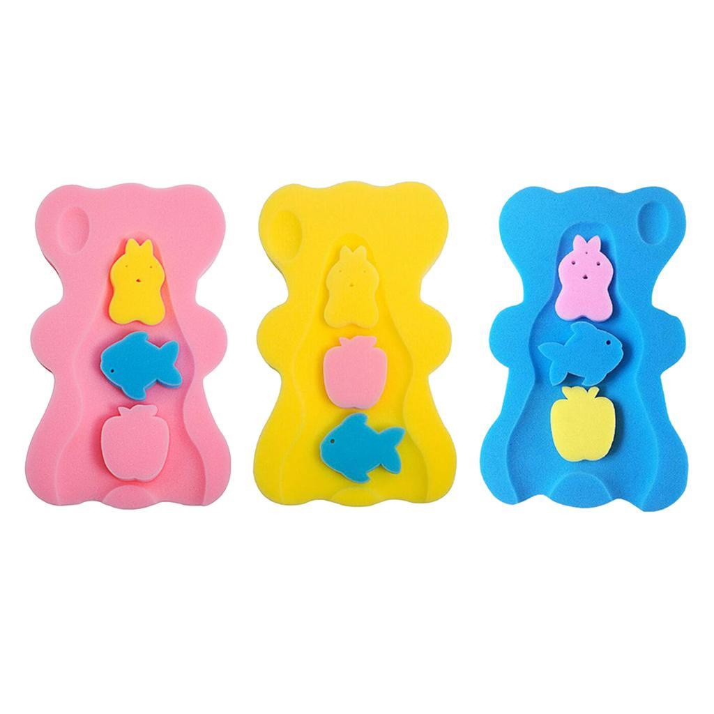 3pcs Cute Bath Sponge Infant Bath Cushion Comfy And Skid Proof Bathing Mat