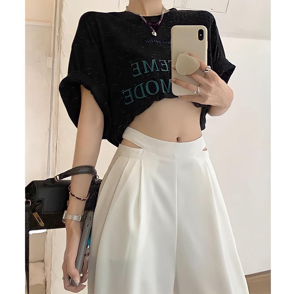 Quần Culottes Nữ Cạp Cao Dây Eo Ống Rộng Vải Tuyết Mưa - TRẮNG