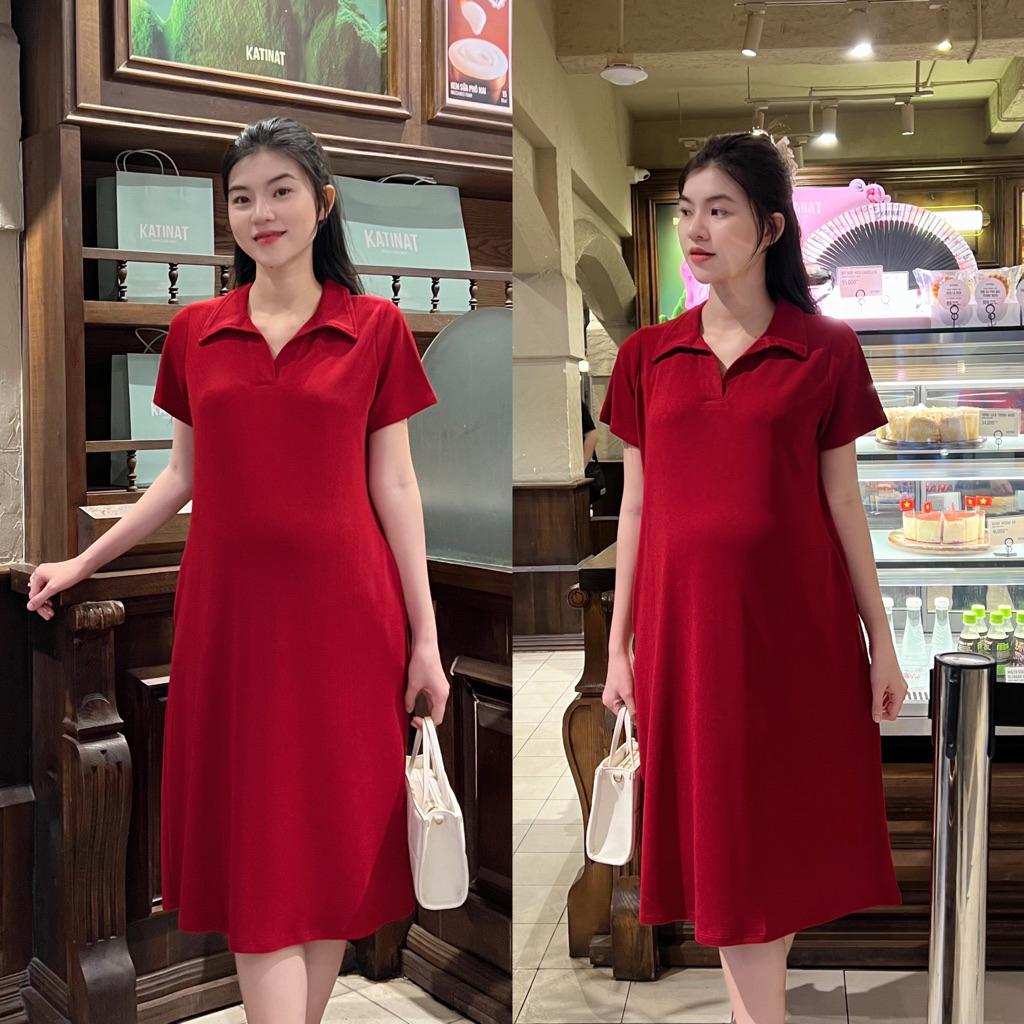 Đầm bầu Polo thun tăm dáng dài trẻ trung, năng động đi làm, đi chơi Nữ  Women - Hồng