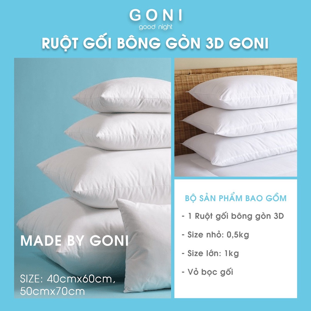 Ruột Gối Hơi Bông Gòn Goni Cao Cấp Đủ Kích Thước 40cmx60cm, 50cmx70cm