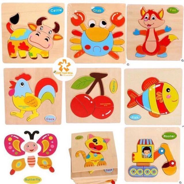 Combo 20 Tranh Ghép Bằng Gỗ 2D và 3D Hình Con Vật Và Phương Tiện Giao Thông