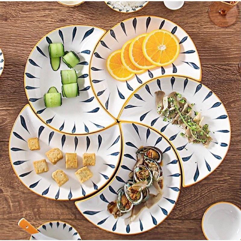 Set Đĩa Hoa Mặt Trời 5 Đĩa Hàng Sứ Cao Cấp
