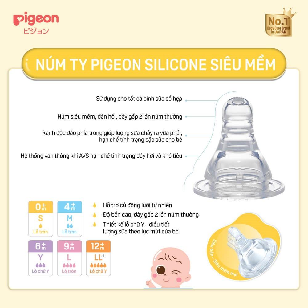 Núm ty cổ hẹp Pigeon silicon siêu mềm (LL) - 2 cái/vỉ