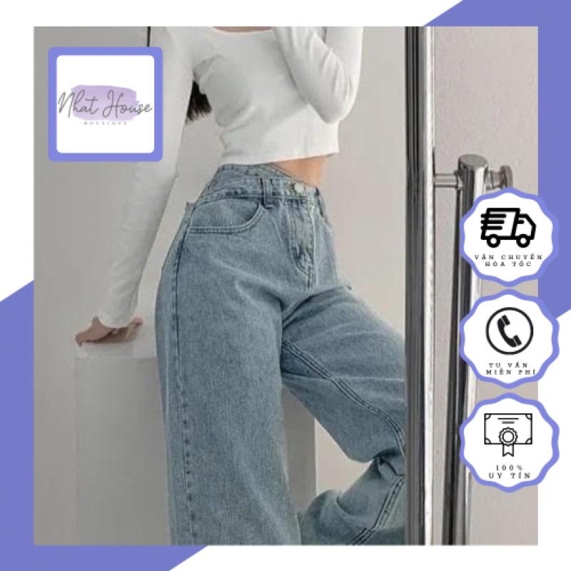 Quần jeans cạp cao ống suông cho nữ - Hack đang, có 2 kiểu cạp quần