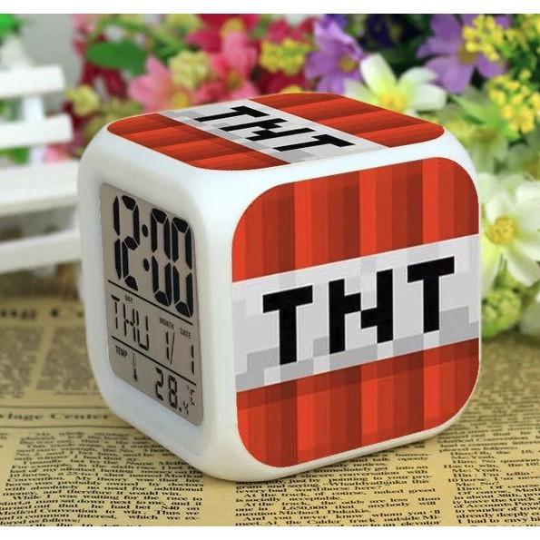 Đồng hồ báo thức TNT minecraft phát sáng có hiển thị nhiệt độ và hẹn giờ