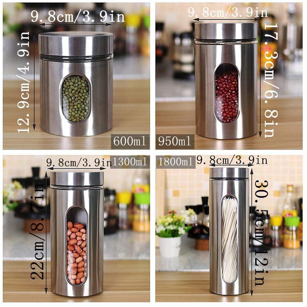 Stainless and Glass Canisters for Grain Beans Sugar Tea Storage Space Saving