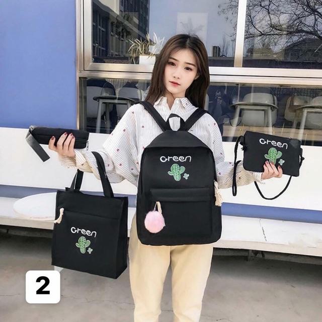 Balo thời trang, balo đi học, đựng laptop Balo Set 4 Món Cây Xương Rồng balo nữ vải