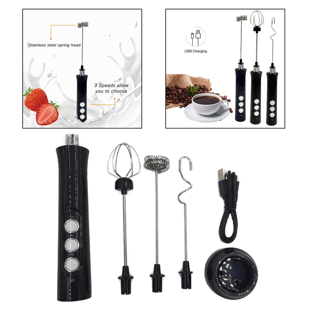 Lược Điện 3 Trong 1 Bọt Sữa Đánh Máy Tạo Bọt Trứng Trộn 3 Cấp Độ Cho Cappuccino Cà Phê Latte Nóng Socola Sữa bọt Cỏ Roi Ngựa