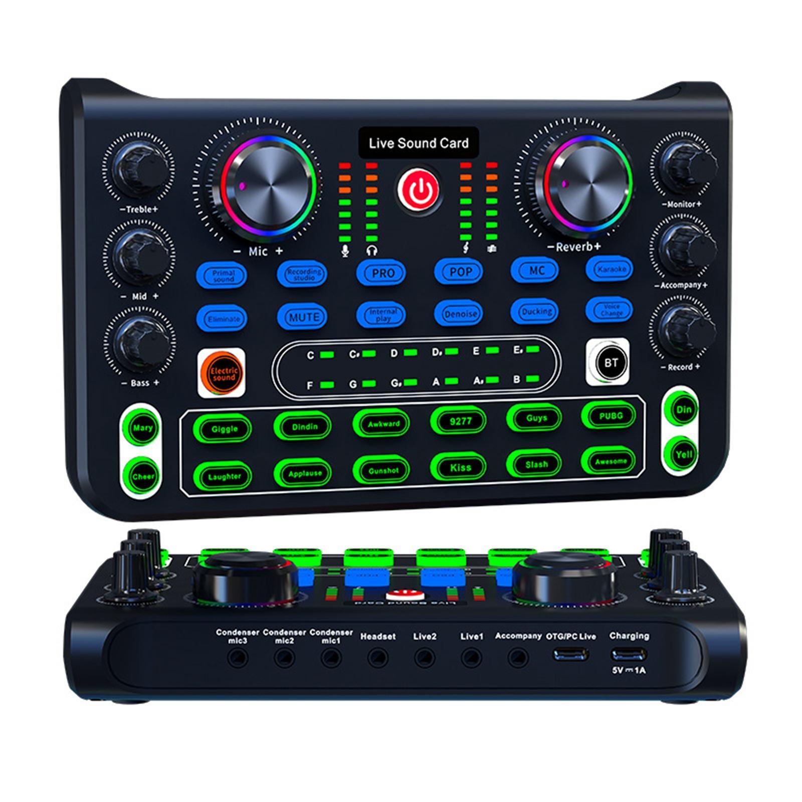 Professional Audio Mixer Voice Changer Portable Sound Board Console Stereo Mixer Sound Card for Recording Broadcast DJ Studio Podcasting
