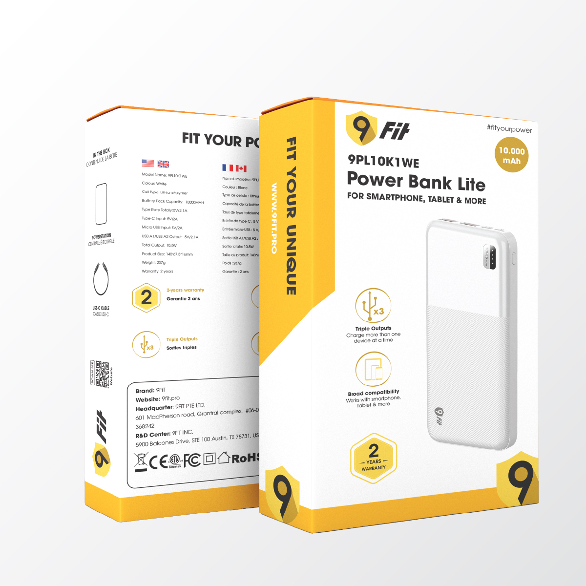 Sạc dự phòng 9Fit 10,000mAh /3.7V Li-Polymer, hỗ trợ sạc nhanh 10,5W tích hợp 2 cổng output - Hàng chính hãng bảo hành 2 năm 1 đổi 1