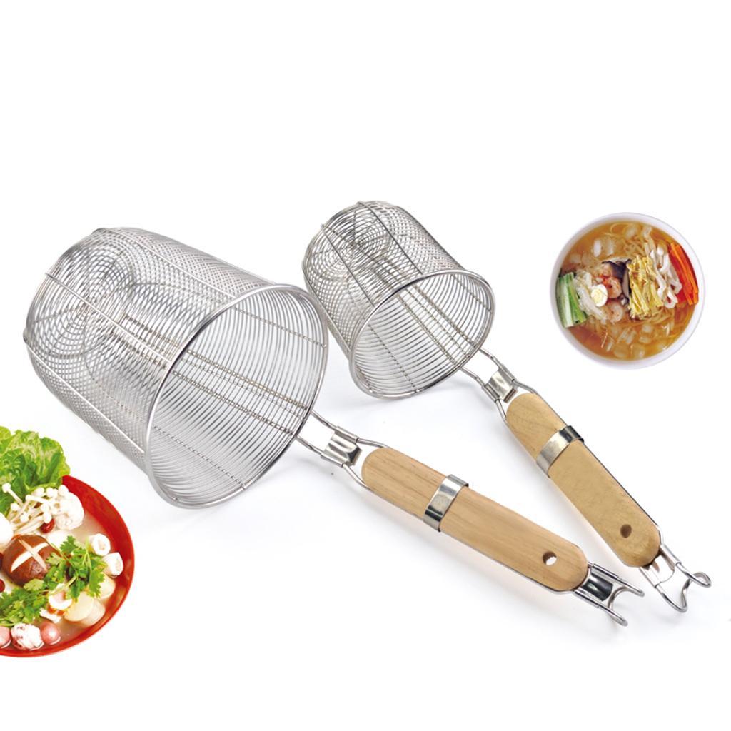 Wooden Handle Stainless Steel Kitchen Noodle Mesh Strainer Baskets S&amp;M