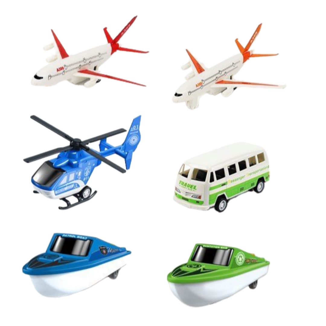 Bộ 6 Xe Tổng Hợp Mini Chạy Đà Bằng Nhựa Cho Bé