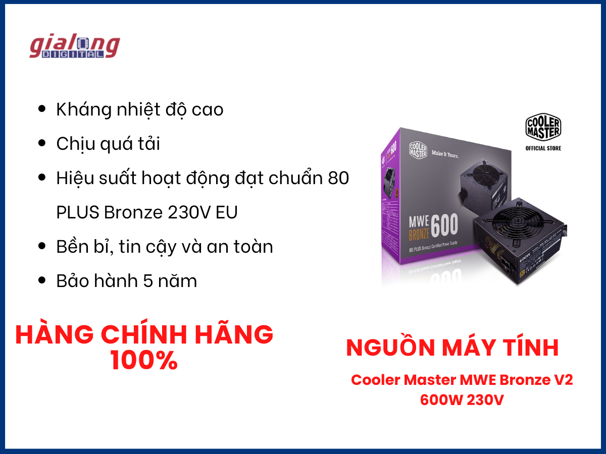 Nguồn máy tính Cooler Master MWE Bronze V2 600W 230V - Hàng chính hãng