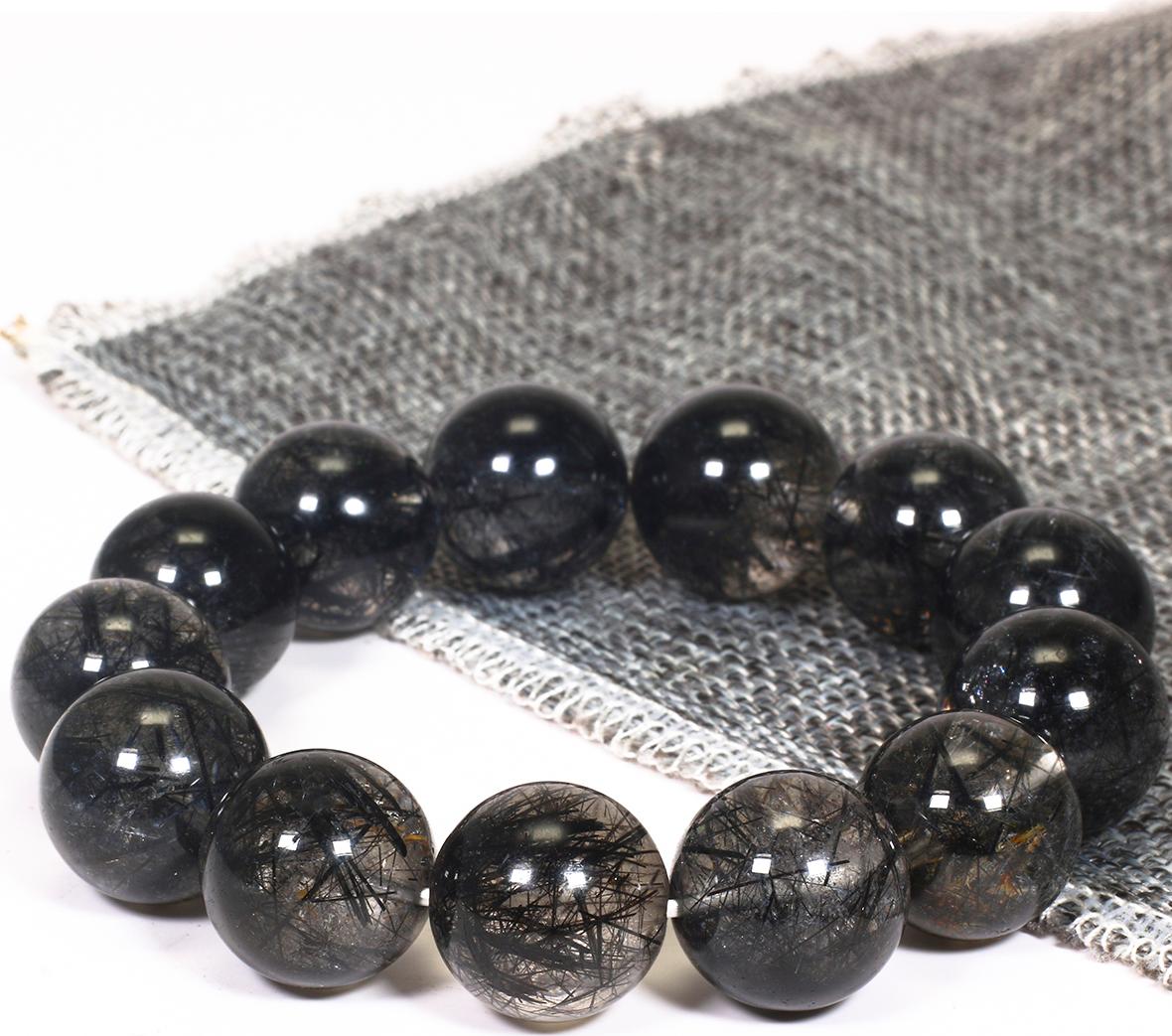 Vòng tay đá thạch anh tóc đen size hạt 17mm mệnh thủy, mộc - Ngọc Quý Gemstones