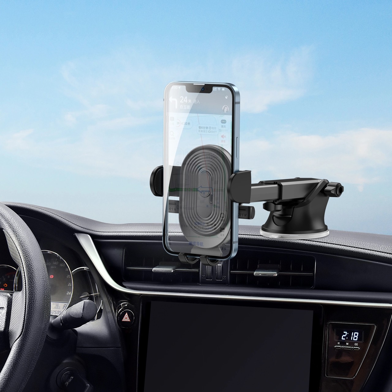 Giá đỡ điện thoại Wiwu CH012 Car Mount trên ô tô làm bằng hợp kim nhôm, có miếng đệm cao su chống trượt, giá đỡ ổn định, chắc chắn - Hàng chính hãng