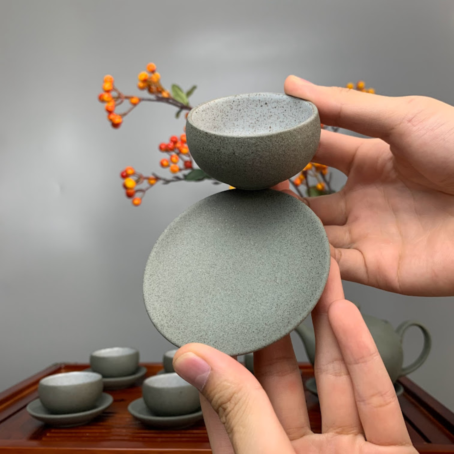 Bộ ấm chén uống trà cao cấp , bộ ấm trà Bát Tràng - hoàng sa thạch nguyên mộc