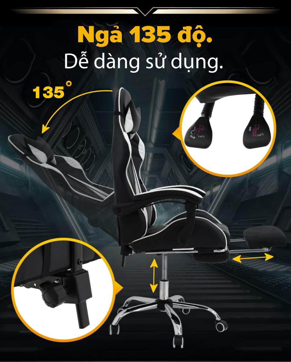 Ghế gaming  cao cấp chân xoay nghiêng ngả 360 độ, ngã 135 độ, có gác chân dành cho game thủ Mẫu E02 màu xanh lá  (Hàng nhập khẩu)