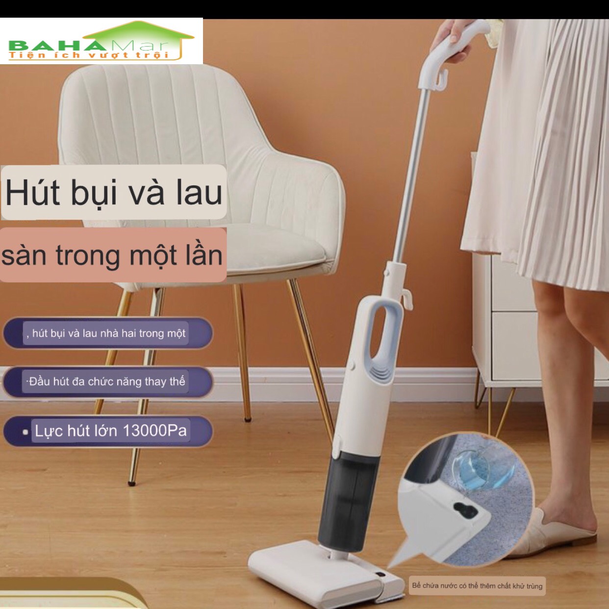 MÁY HÚT BỤI + LAU NHÀ CAO CẤP CẦM TAY KONKA ĐA NĂNG TẤT CẢ TRONG MỘT MÁY "BAHAMAR" Máy tích hợp hút bụi và lau trong cùng một máy