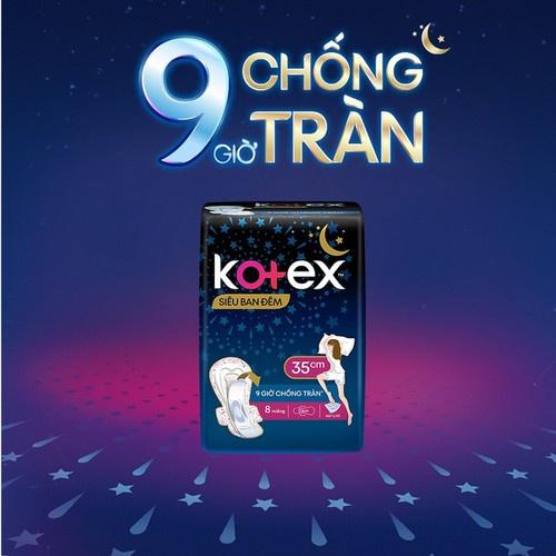 Băng Vệ Sinh Có Cánh 35cm Kotex Siêu Ban Đêm 9 Giờ Chống Tràn 8 miếng