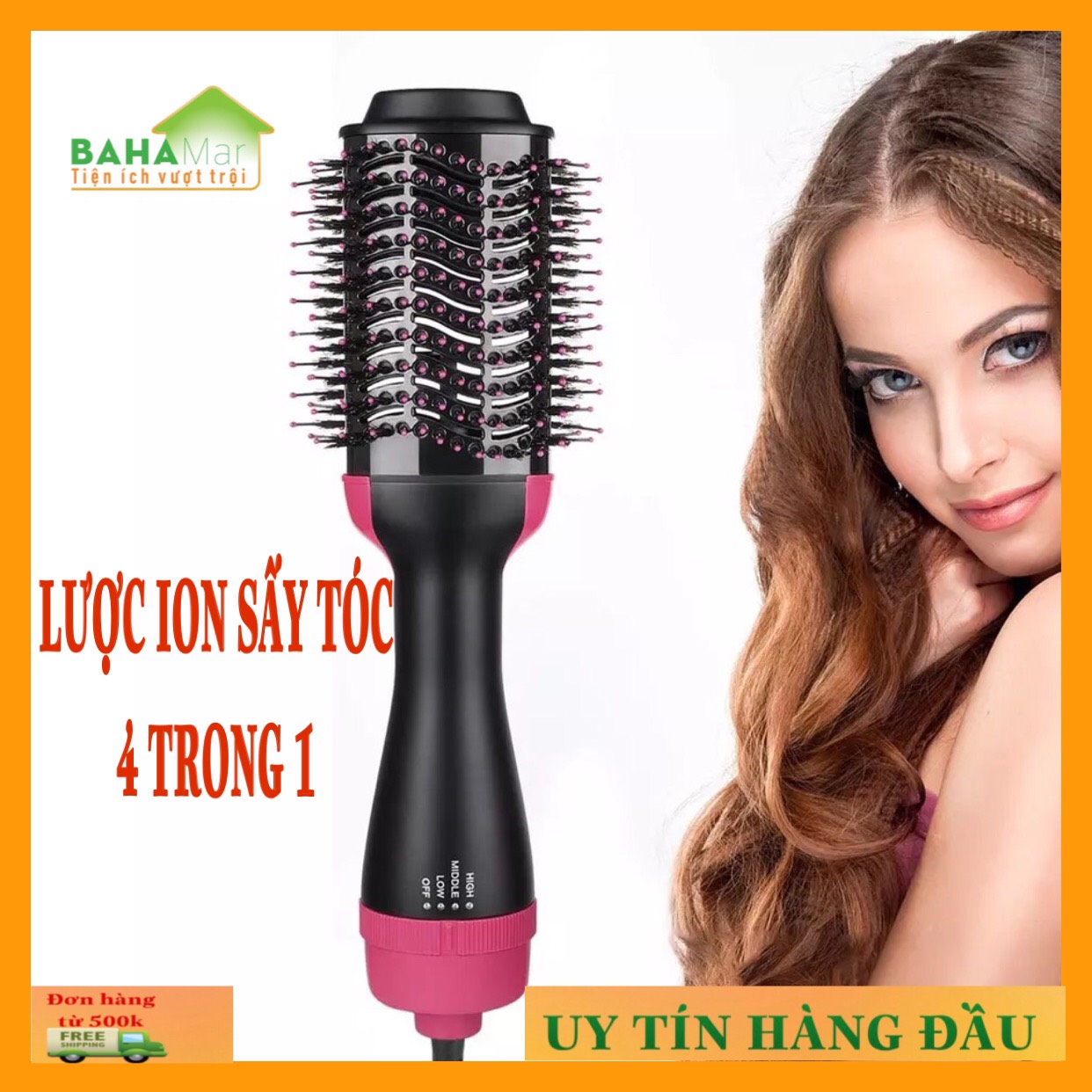 LƯỢC ION SẤY TÓC TẠO KIỂU 4 TRONG 1 BAHAMAR vừa chải tóc vừa sấy tóc và tạo kiểu cho tóc công nghệ ion âm giúp tóc mượt và bóng