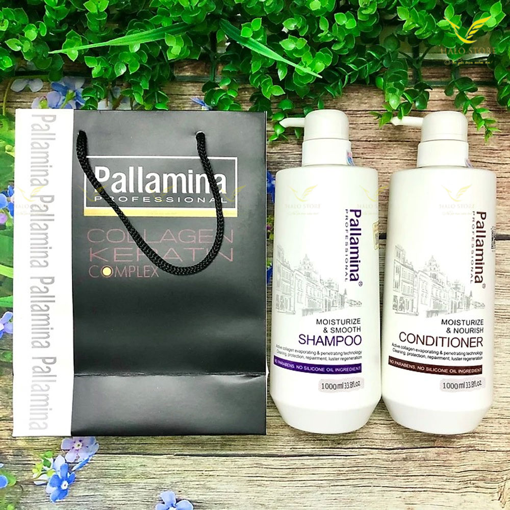 Dầu gội xả Collagen Pallamina Moisturize & Smooth phục hồi siêu mượt tóc cao cấp 1000MLx2