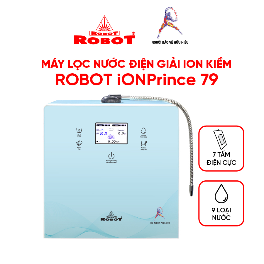 Máy Lọc Nước Điện Giải Thông Minh Ion Kiềm ROBOT IonPrince 79 Để Bàn/ Treo Tường Tạo 9 Loại Nước Điện Giải Sử Dụng - Hàng Chính Hãng