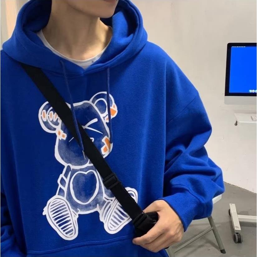 Áo Hoodie Tay Dài In Họa Tiết Gấu Hoạt Hình Phong Cách Hip hop Thời Trang Mùa Đông Cho Nam