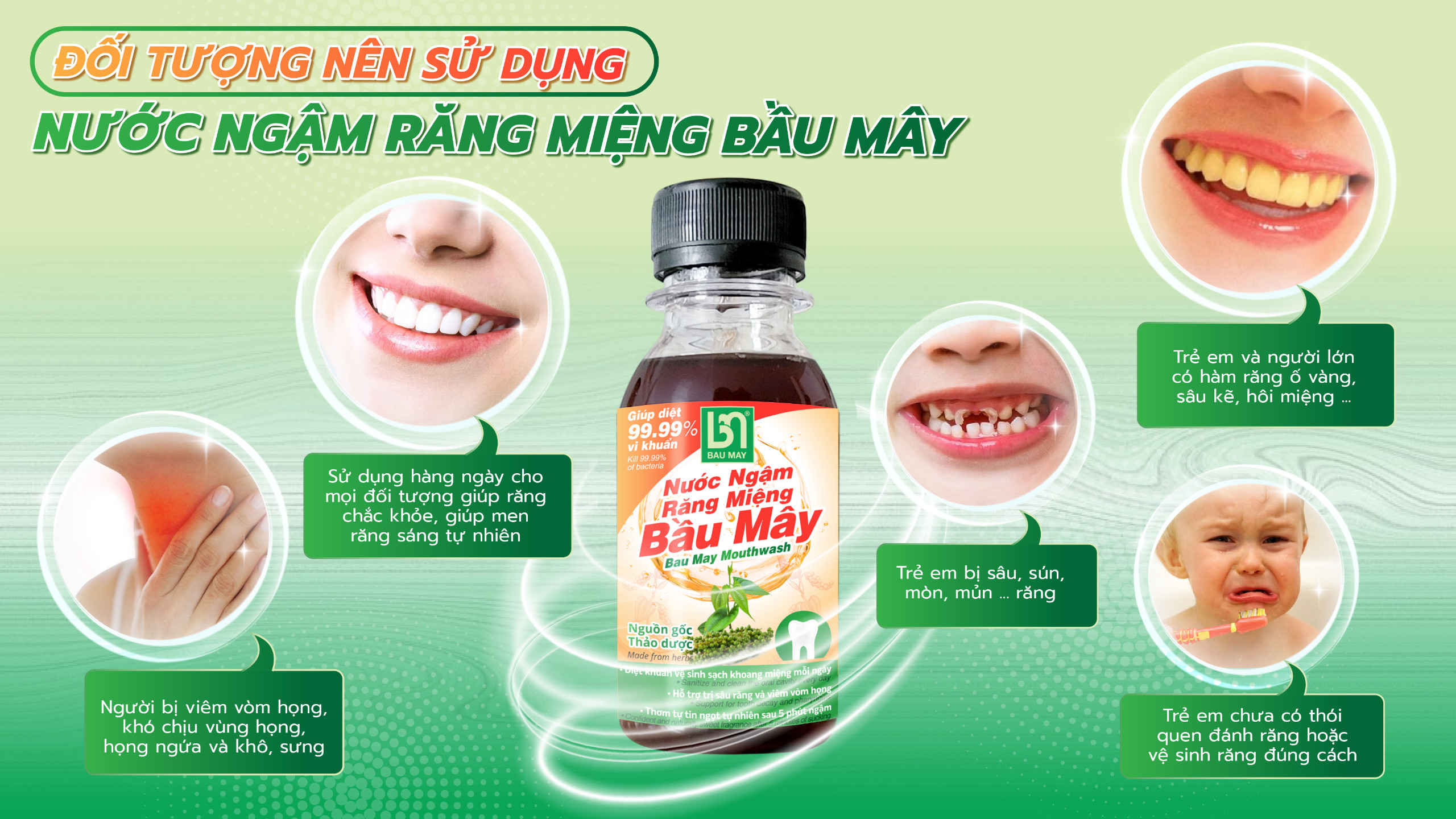 Nước ngậm Răng Miệng Bầu Mây 120ml - Nguồn gốc Thảo dược, dứt điểm sâu răng - viêm lợi - tụt lợi - nhiệt miệng
