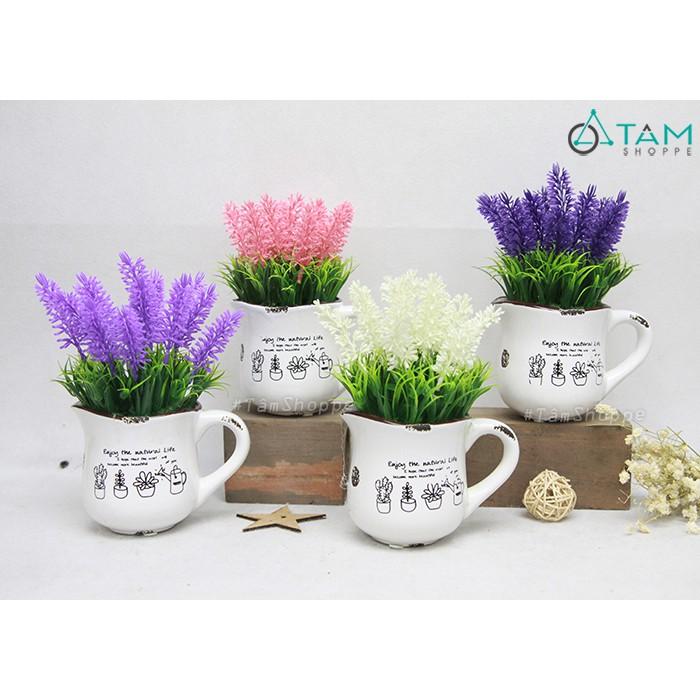 Chậu hoa Lavender giả để bàn ly gốm Vintage F-CHĐB-19