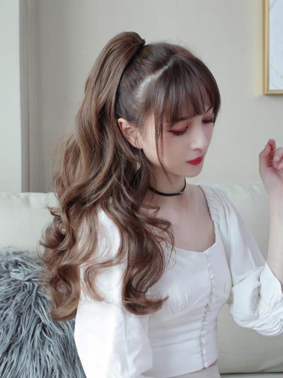 Tóc giả nữ ngoặm xoăn lững, tóc giả kẹp