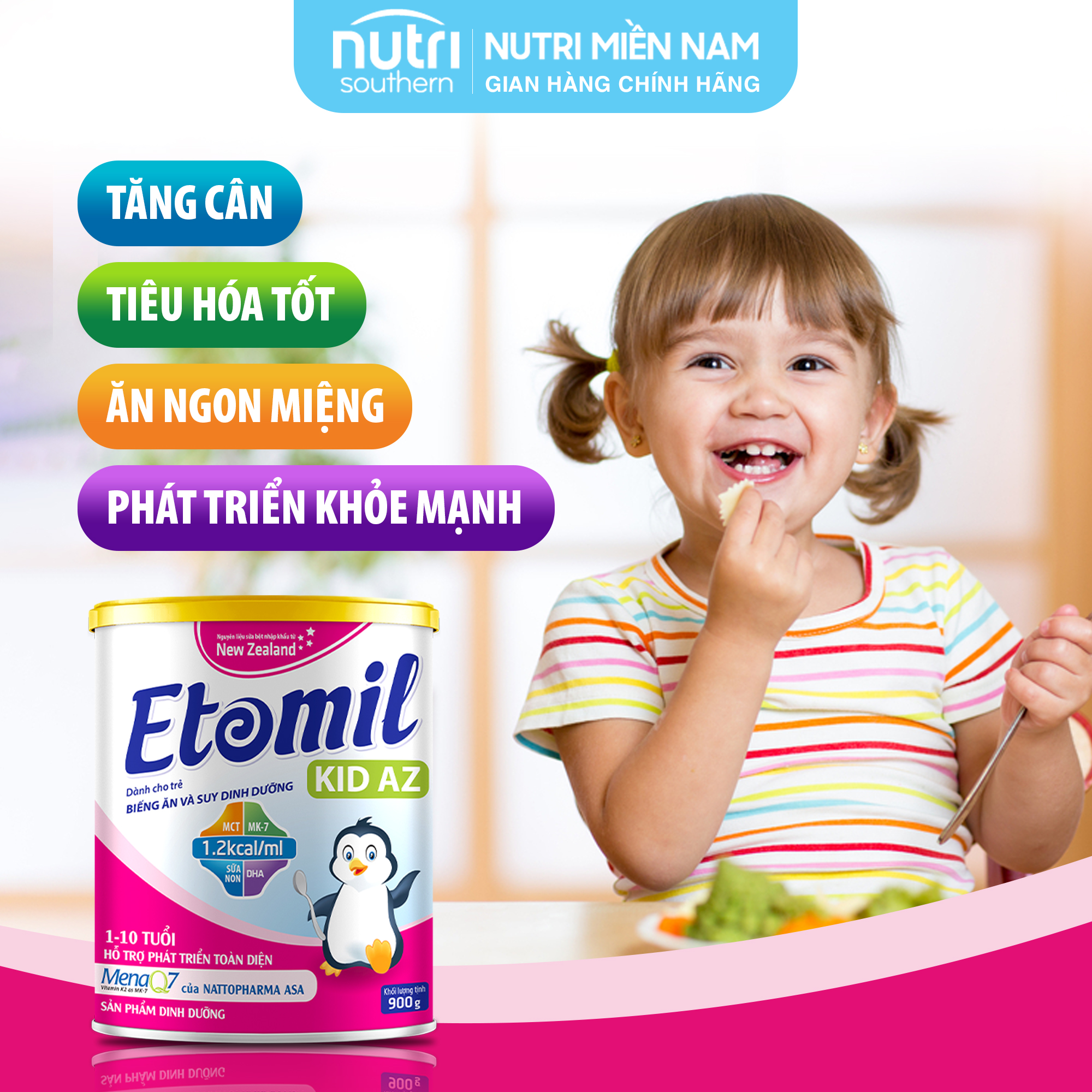 Sữa Cho Trẻ Biếng Ăn, Nhẹ Cân 1-10 Tuổi ETOMIL KID AZ 900G – Sữa Công Thức Tăng Cân, Tăng Chiều Cao – Hộp 900gr