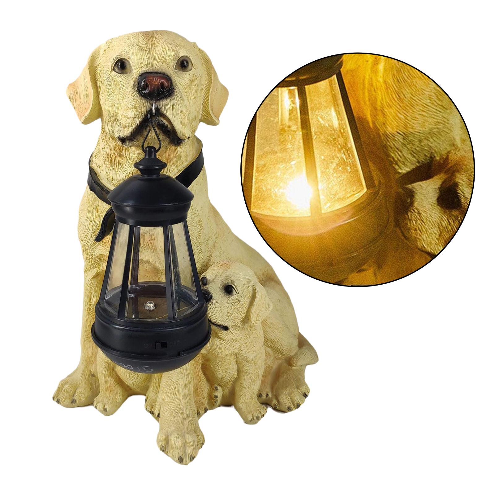 Outdoor Garden Dogs Ornament with Solar Powered Light, Resin Golden Retriever/Labrador/Rottweiler Statue with Detachable LED Solar Lights Lantern