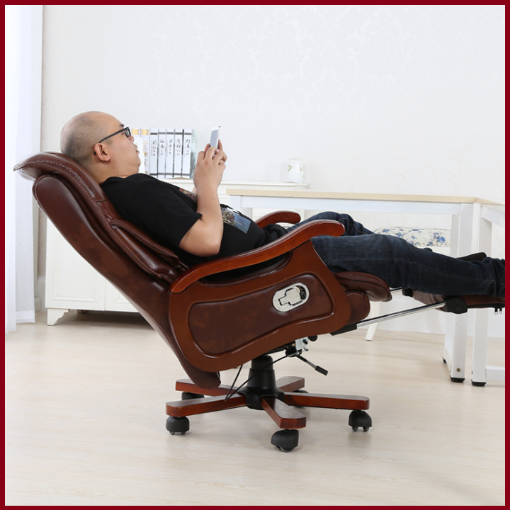 Ghế Da Văn Phòng Cao Cấp. Ghế Chủ Tịch - Ghế Boss Massage Lưng 7 Điểm - Có Gác Chân. Tay Ốp Gỗ Sang Trọng, Hiện Đại