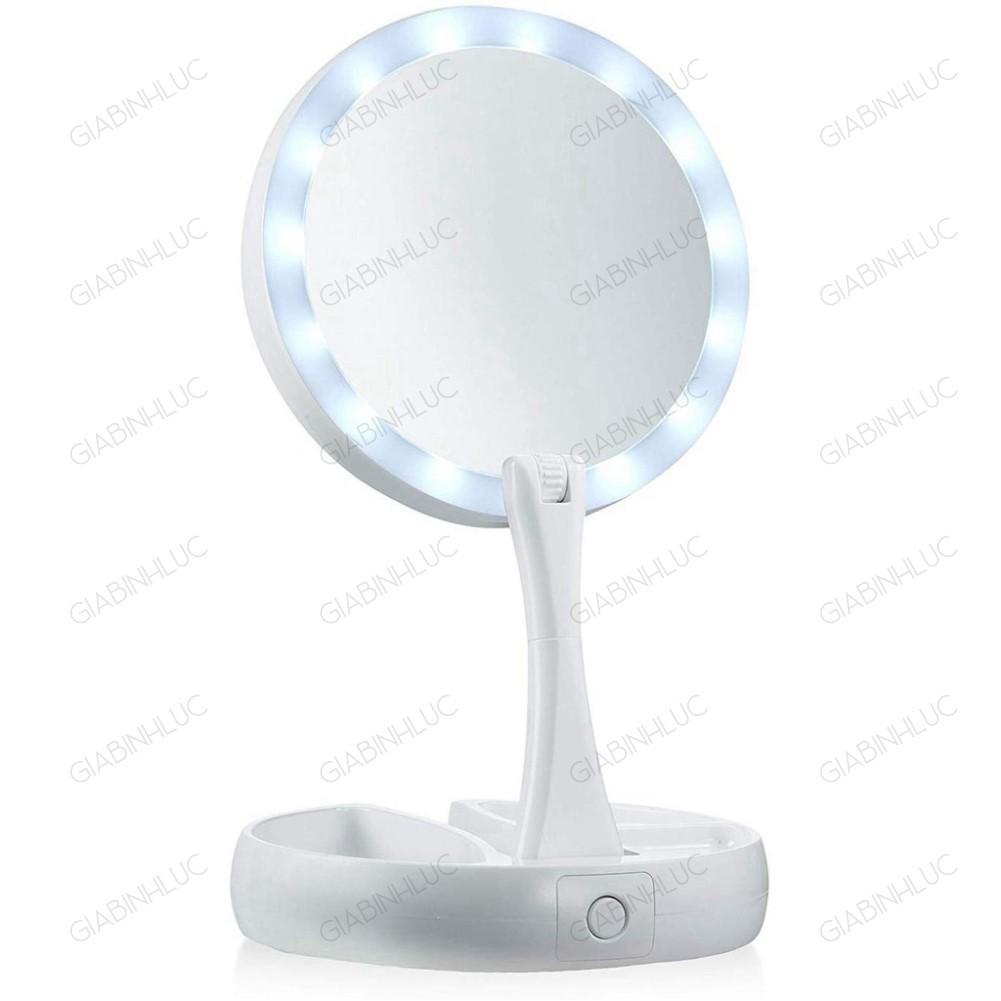 Gương Trang Điểm Có Đèn LED 2 Mặt Xoay 360 độ Dùng Pin và Cắm Điện Trực Tiếp Tiện Lợi