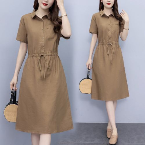 Đầm công sở trẻ trung cổ sơ mi, váy Linen suông nữ phong cách Hàn Quốc chất liệu Linen mềm mịn cao cấp Đũi Việt