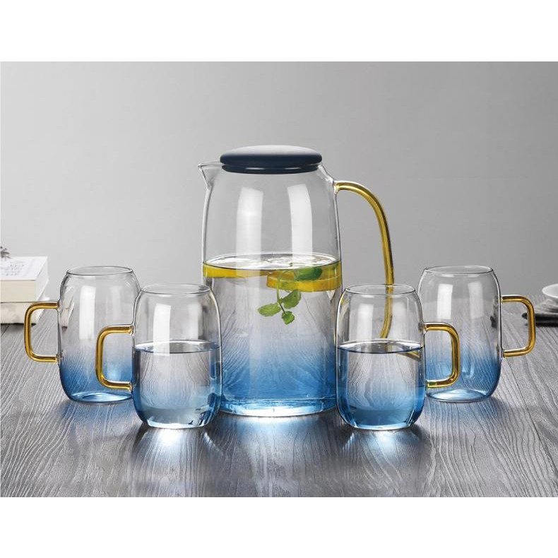 Bình thủy tinh xanh ngọc 1,5L và 4 ly uống nước 280ML