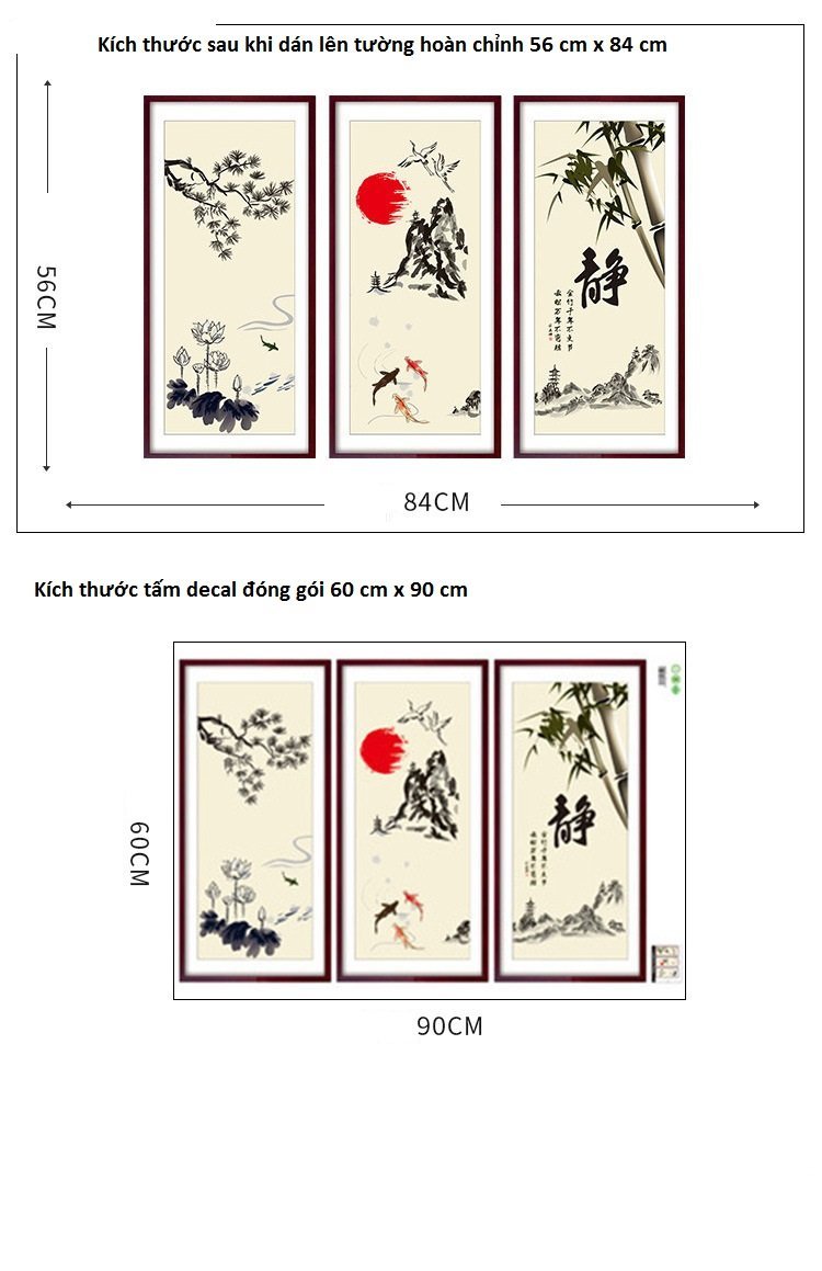 Decal dán tường tranh phong cảnh thư pháp