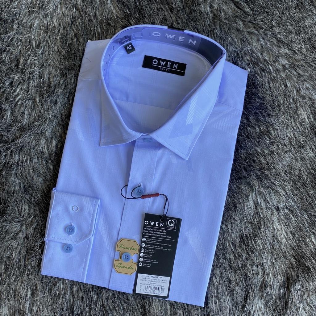OWEN - Áo sơ mi dài tay Owen Slimfit chất sợi tre màu xanh dương in hoạt tiết 220800