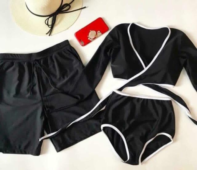 Đồ bơi bikini cặp thun lạnh đen viền trắng